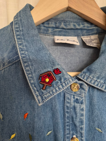 🪟 A View Through Autumn - vintage denim shirt with embroidered Autumn details - size L