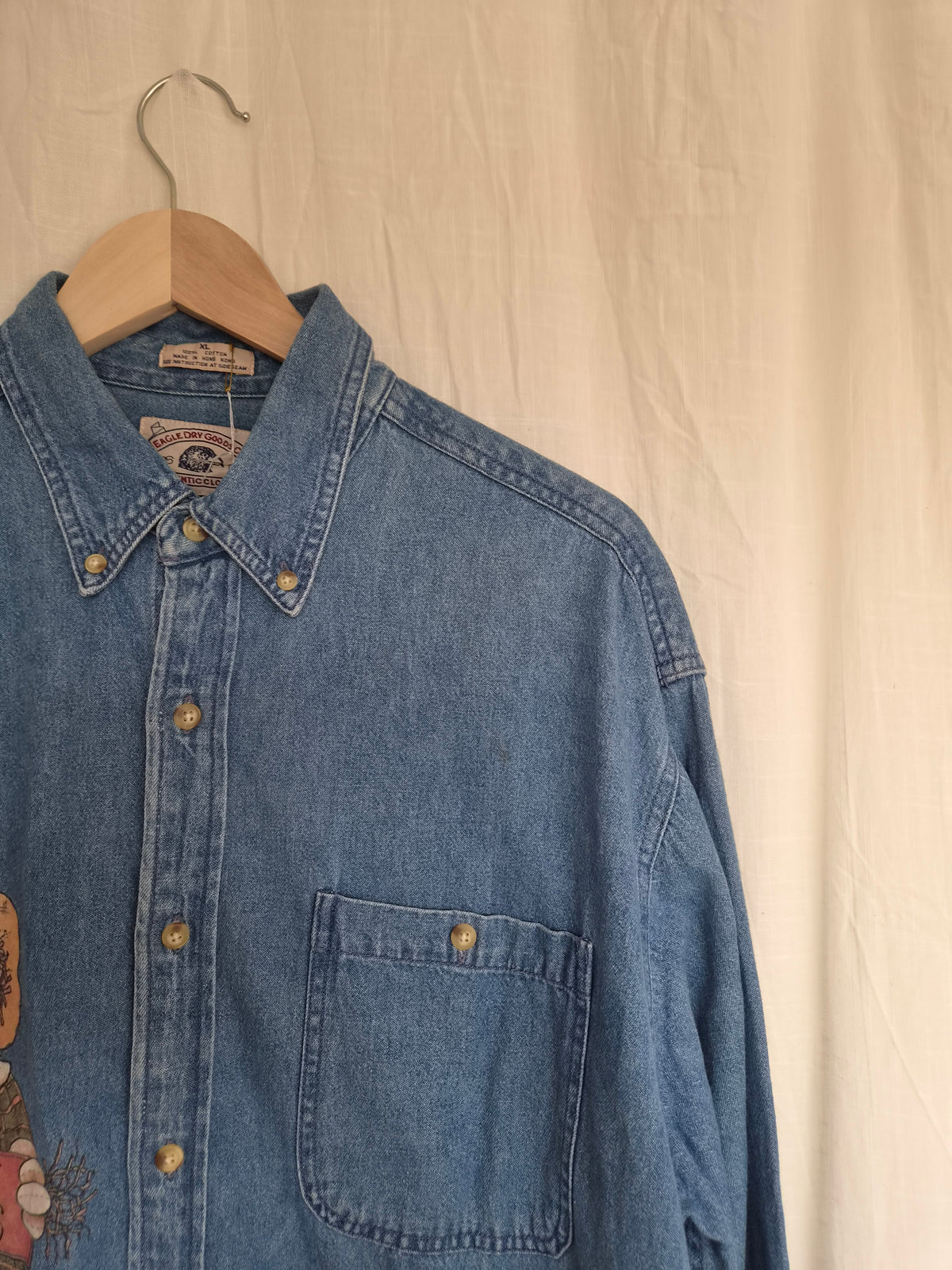 🍁 The Scarecrow's Season - vintage denim shirt with scarecrow image - size XL