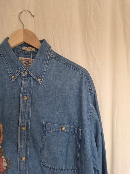 🍁 The Scarecrow's Season - vintage denim shirt with scarecrow image - size XL