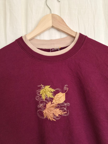 🕯️ Under the Turning Leaves - vintage crewneck sweater with embroidered leaves - size L/XL