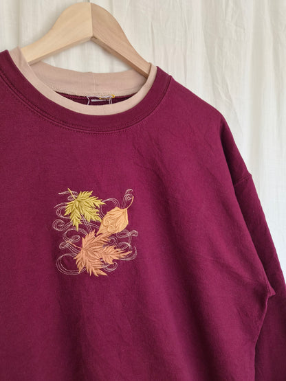 🕯️ Under the Turning Leaves - vintage crewneck sweater with embroidered leaves - size L/XL