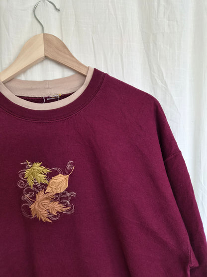 🕯️ Under the Turning Leaves - vintage crewneck sweater with embroidered leaves - size L/XL