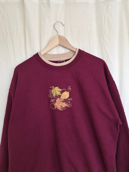 🕯️ Under the Turning Leaves - vintage crewneck sweater with embroidered leaves - size L/XL