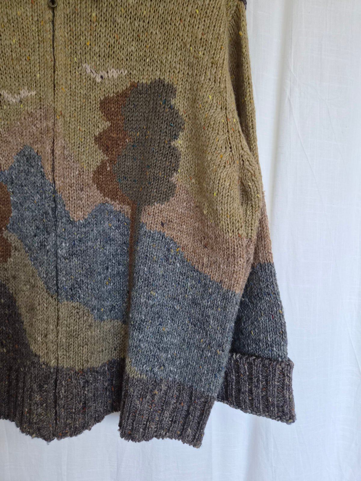🧶 The Woollen Woodland - vintage 100% wool cardigan with tree landscape - size XL