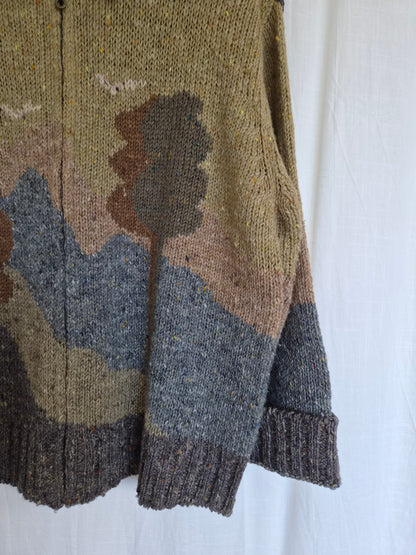 🧶 The Woollen Woodland - vintage 100% wool cardigan with tree landscape - size XL