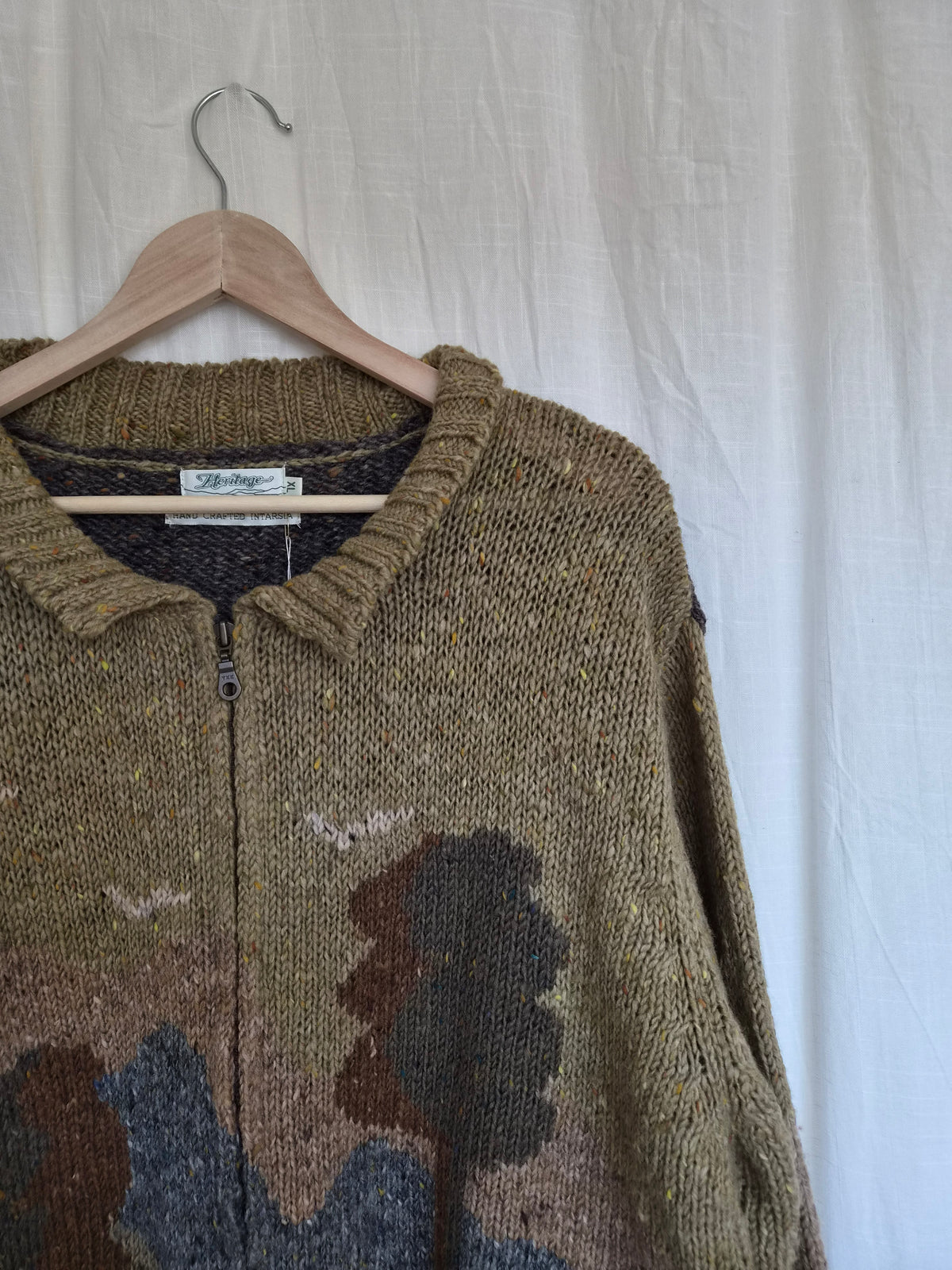 🧶 The Woollen Woodland - vintage 100% wool cardigan with tree landscape - size XL