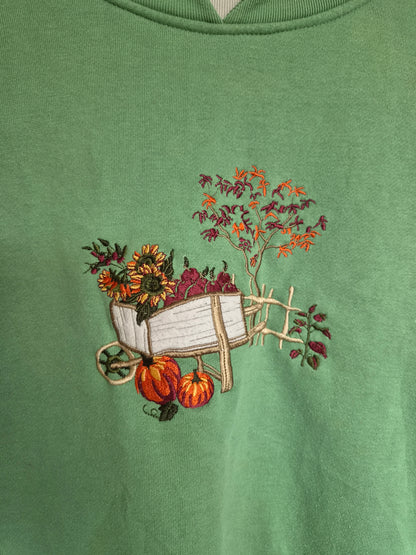 🍎 A Basket Full of Autumn - green vintage crewneck sweater with embroidered autumn details - size XL/XXL