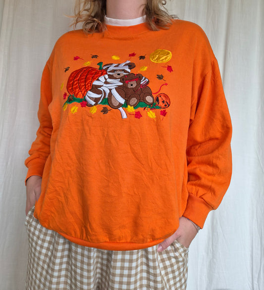 🧸 Trick or Treat, Little Bears! - vintage crewneck sweater with embroidered Halloween themed bears (Perfectly Imperfect) - size XL