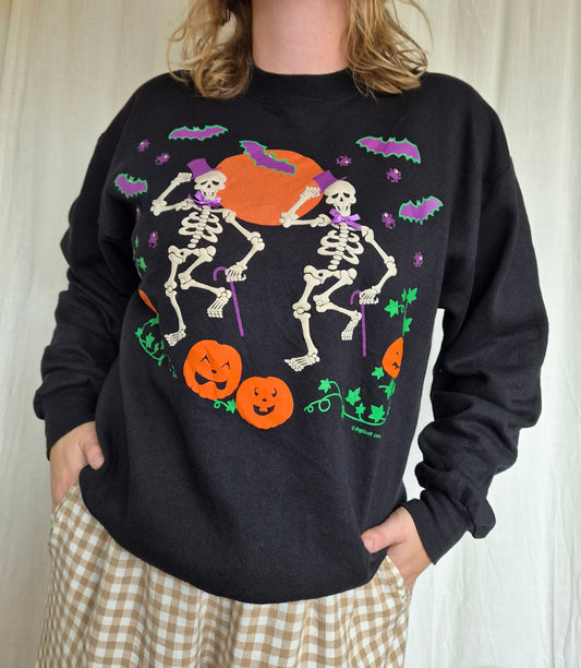 💀 Till Death Do Us Party - vintage crewneck sweater with dancing skeletons - size L
