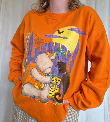 🍭 A Bucket Full of Spooky Sweets - vintage crewneck sweater with printed Halloween image (Perfectly Imperfect) - size XL