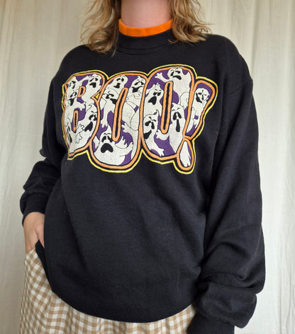 👻 A Little Bit of BOO - black vintage crewneck sweater with Halloween details - size L