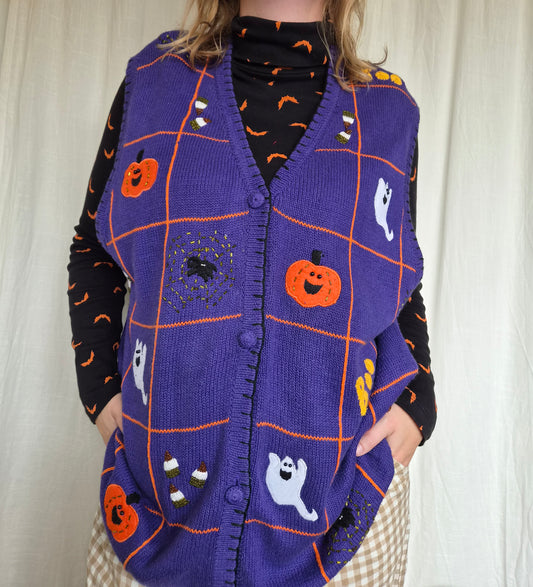 🎃 The Little Haunted Collection - vintage spencer/cardigan with various Halloween images - size XXL