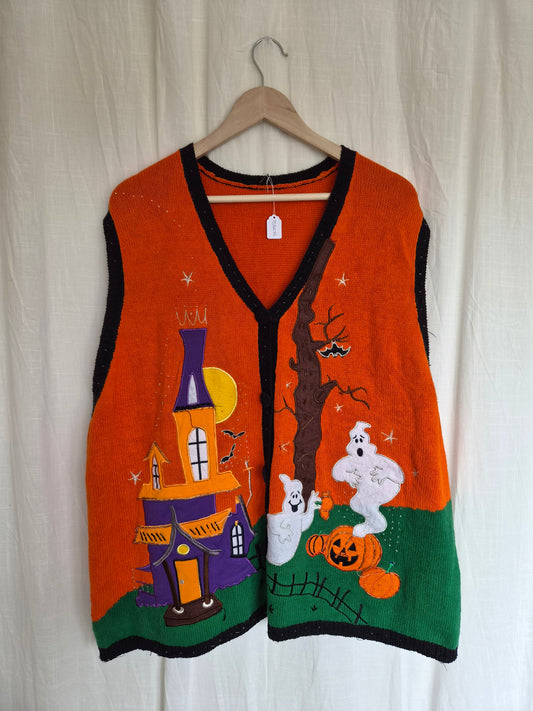 🏚️ Ghosts at the Pumpkin House - vintage spencer with embroidered and patchwork Halloween details (Perfecly Imperfect) - size XXL