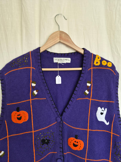 🎃 The Little Haunted Collection - vintage spencer/cardigan with various Halloween images - size XXL