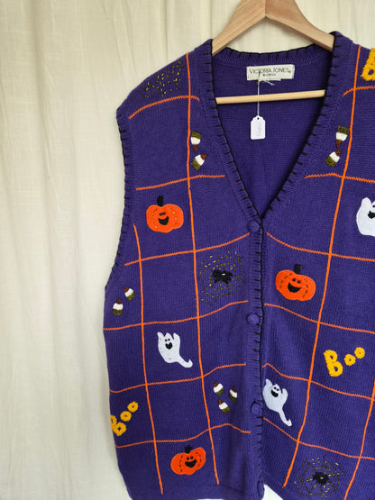 🎃 The Little Haunted Collection - vintage spencer/cardigan with various Halloween images - size XXL