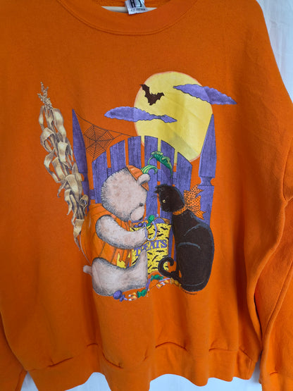 🍭 A Bucket Full of Spooky Sweets - vintage crewneck sweater with printed Halloween image (Perfectly Imperfect) - size XL