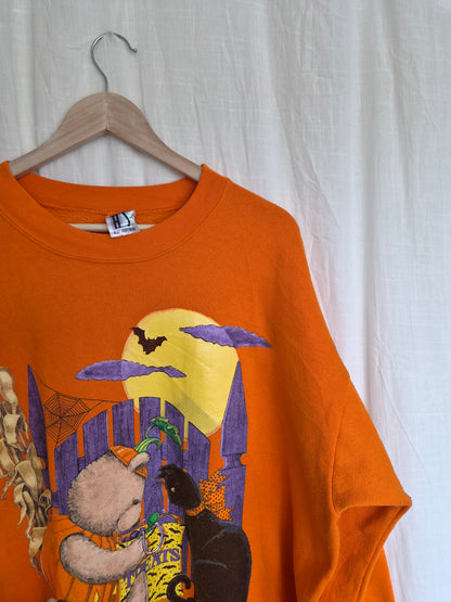 🍭 A Bucket Full of Spooky Sweets - vintage crewneck sweater with printed Halloween image (Perfectly Imperfect) - size XL