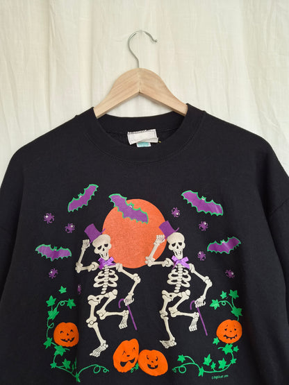 💀 Till Death Do Us Party - vintage crewneck sweater with dancing skeletons - size L