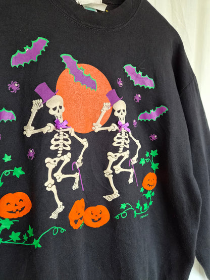 💀 Till Death Do Us Party - vintage crewneck sweater with dancing skeletons - size L