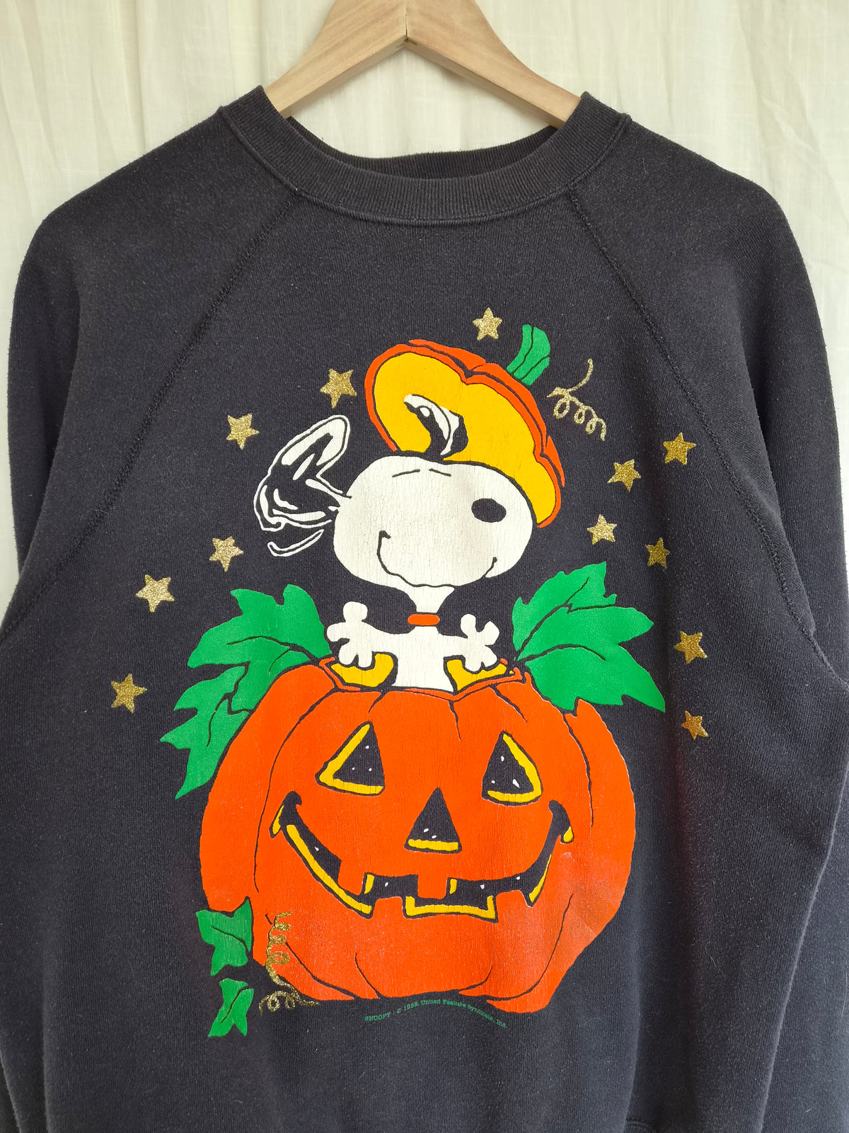 👻 A Peanuts Halloween - vintage Halloween crewneck sweater with Snoopy coming out of a pumpkin (Perfectly Imperfect) - size L