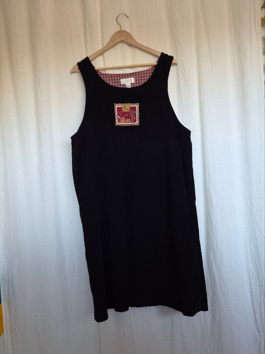 🍄 Woodland Witch - vintage black corduroy long dress with autumn details - size L/XL