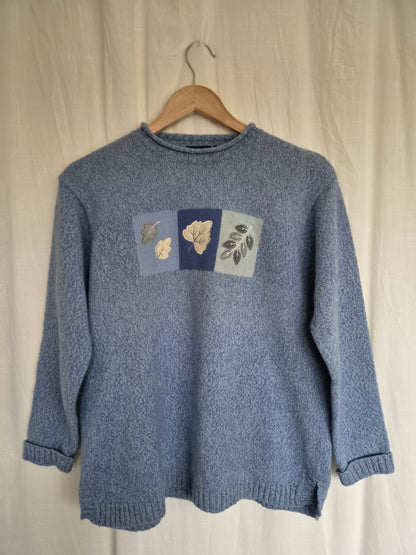 🍃 The Frosted Leaf Collection - vintage Tulchan knit with embroidered leaves - size L