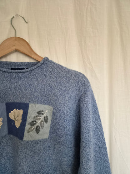 🍃 The Frosted Leaf Collection - vintage Tulchan knit with embroidered leaves - size L