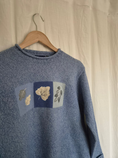 🍃 The Frosted Leaf Collection - vintage Tulchan knit with embroidered leaves - size L