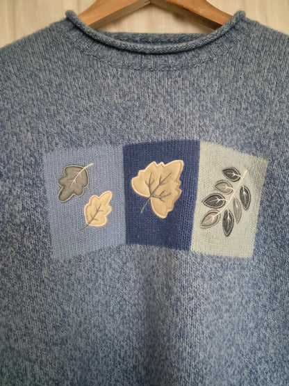 🍃 The Frosted Leaf Collection - vintage Tulchan knit with embroidered leaves - size L