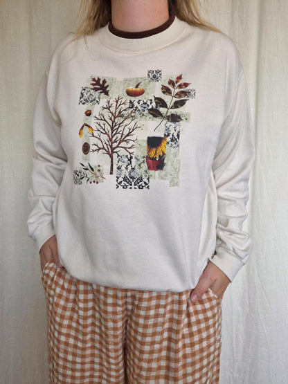 🌻 Autumn in Full Bloom - vintage crewneck sweater with autumn images (Perfectly Imperfect) - size L