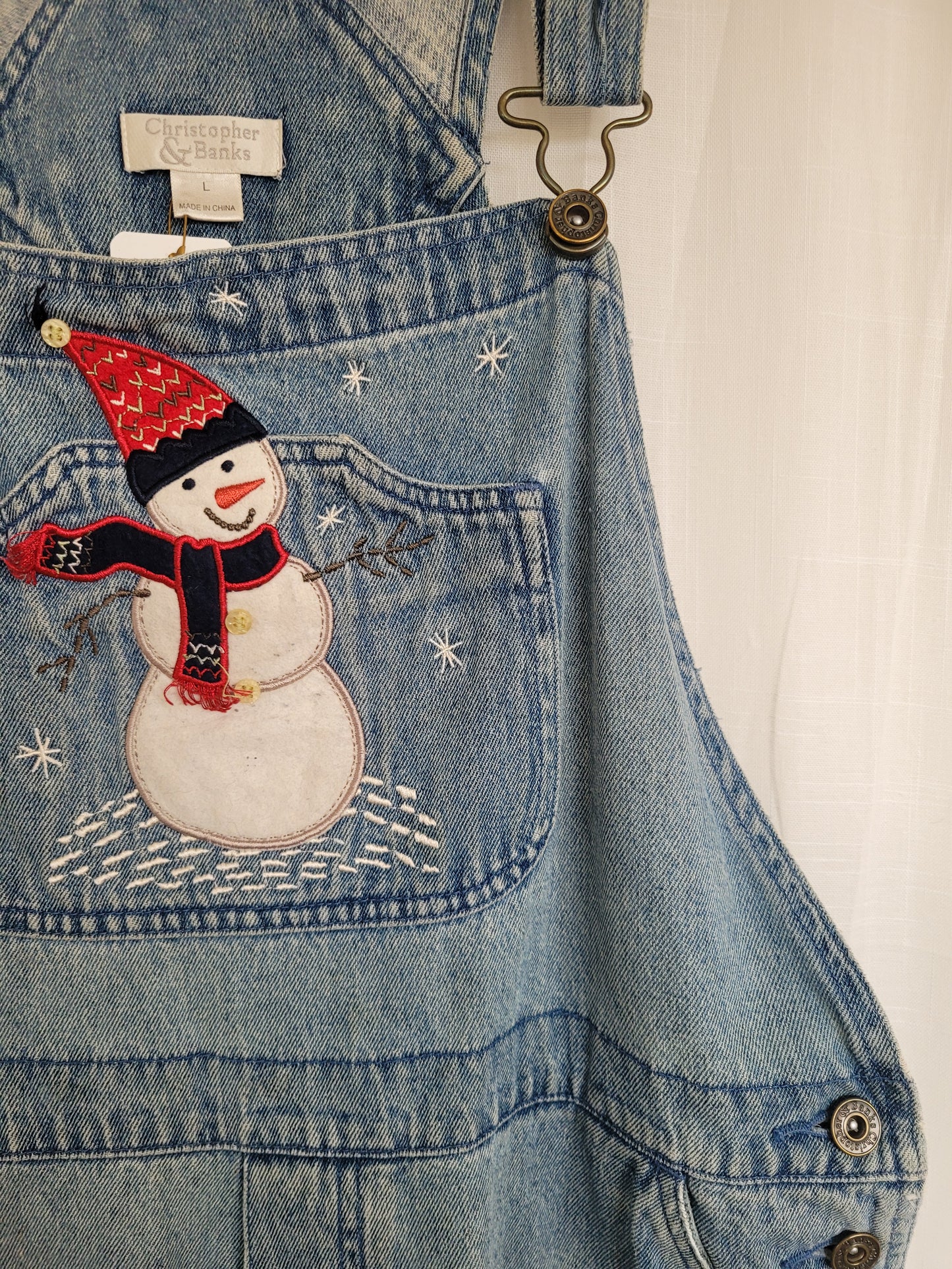 ❄️ Snowfolk Adventure - vintage dungarees with embroidered snowman - size L