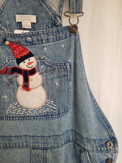 ❄️ Snowfolk Adventure - vintage dungarees with embroidered snowman - size L