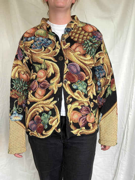 Baroque Botanica - vintage tapestry jasje met prachtige fruit print - maat L
