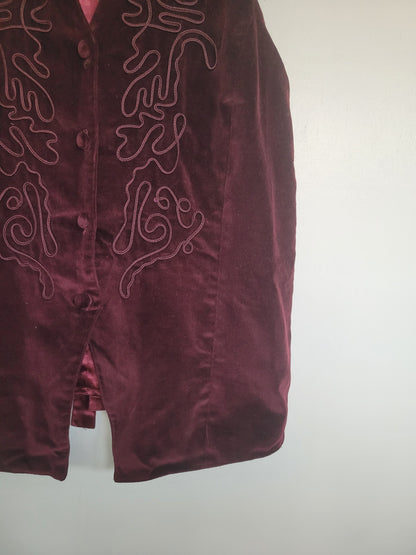 Velvet Sundown 🍷- vintage dieprood gilet van velvet stof - maat L