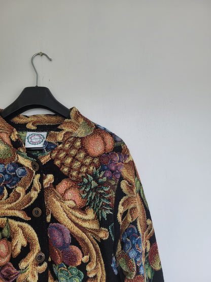 Baroque Botanica - vintage tapestry jasje met prachtige fruit print - maat L