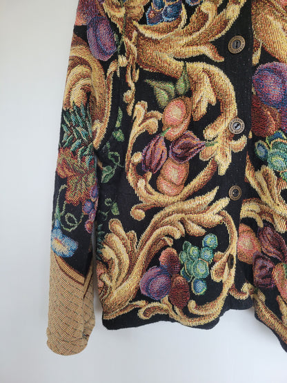 Baroque Botanica - vintage tapestry jasje met prachtige fruit print - maat L