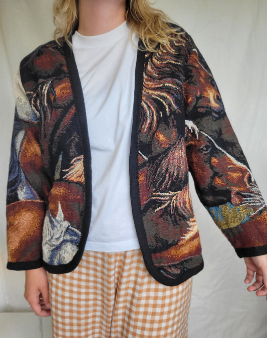 Wild at Heart 🐎 - vintage tapestry jasje met paarden hoofden - maat M/L