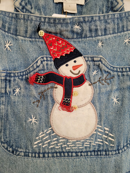 ❄️ Snowfolk Adventure - vintage dungarees with embroidered snowman - size L