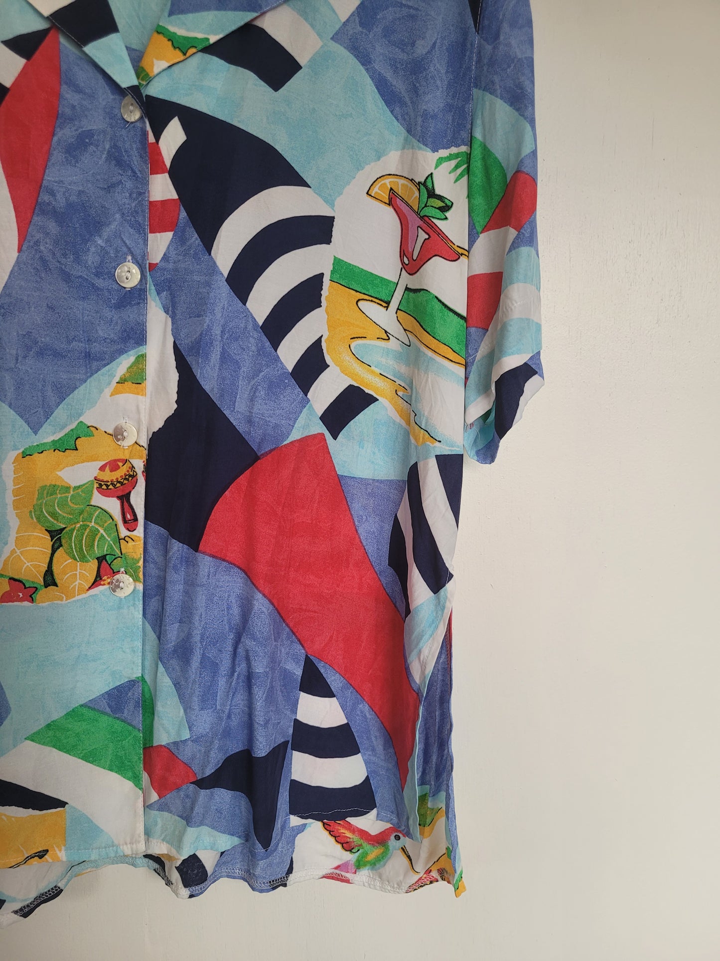 Cocktail 'o Clock! - vintage blouse met tropisch vakantie patroon - maat L
