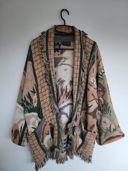 The Warren Coat 🐇 - vintage tapestry jas met afbeeldingen van konijnen - maat M/L