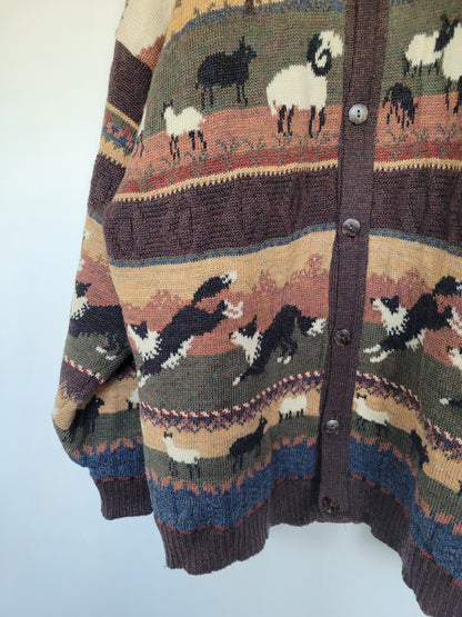 The Sheperd's Tale 🐑 - vintage wollen vest met afbeeldingen van schapen en honden