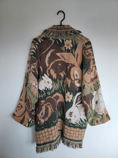 The Warren Coat 🐇 - vintage tapestry jas met afbeeldingen van konijnen - maat M/L