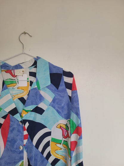 Cocktail 'o Clock! - vintage blouse met tropisch vakantie patroon - maat L