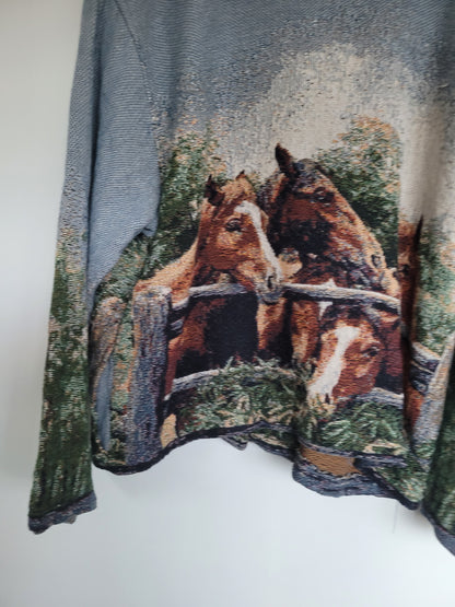 Steeds of the Valley 🐎 - vintage tapestry jas met prachtige paarden afbeelding