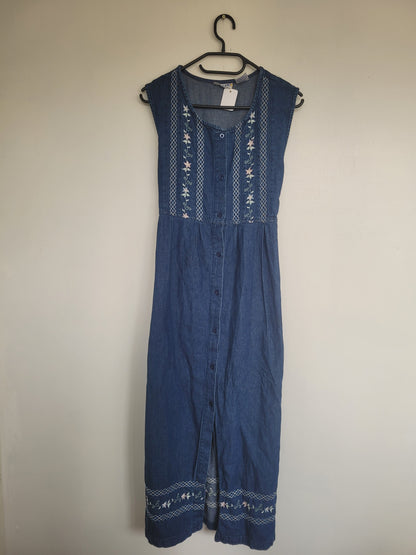 Denim bloemen jurk - M
