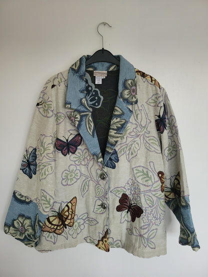 Wings & Whispers 🦋 - vintage geweven jasje met vlinder patroon - maat M-L-XL