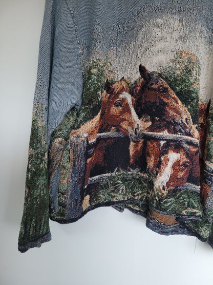 Steeds of the Valley 🐎 - vintage tapestry jas met prachtige paarden afbeelding