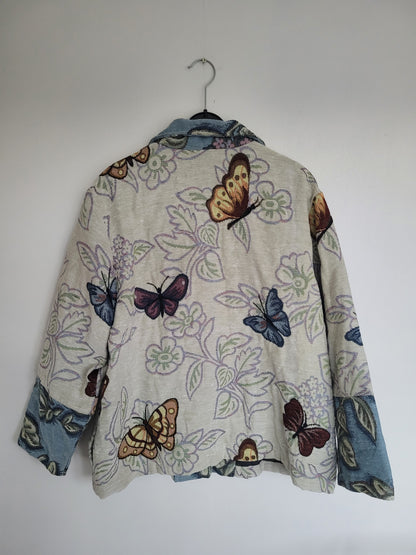 Wings & Whispers 🦋 - vintage geweven jasje met vlinder patroon - maat M-L-XL