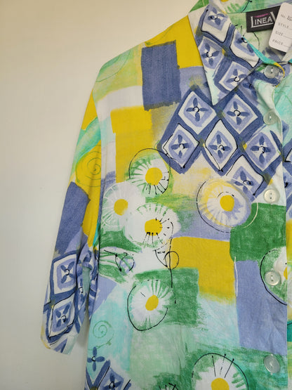 Feeling Groovy - vintage blouse met abstract bloemen patroon - maat M