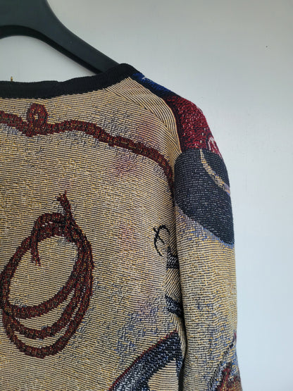 Cowboy’s Keepsake 🤠 - vintage tapestry jasje met verschillende western/cowboy afbeeldingen - maat L